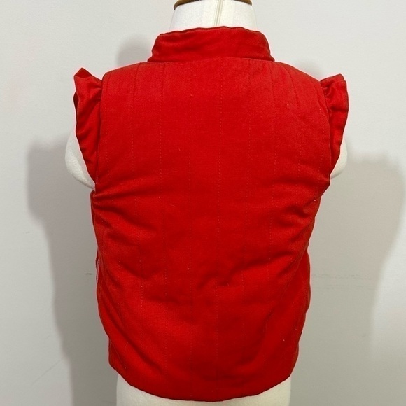Tea sz 3  Girl toddler sz vest in a red cotton with pink lining   Ruffle sleeve - Picture 2 of 12